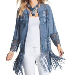 Chico’s Faux-Suede Lace Fringe Jacket Size 1